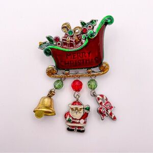 Vintage Santa’s Sleigh Christmas Pendant and Pin/Brooch